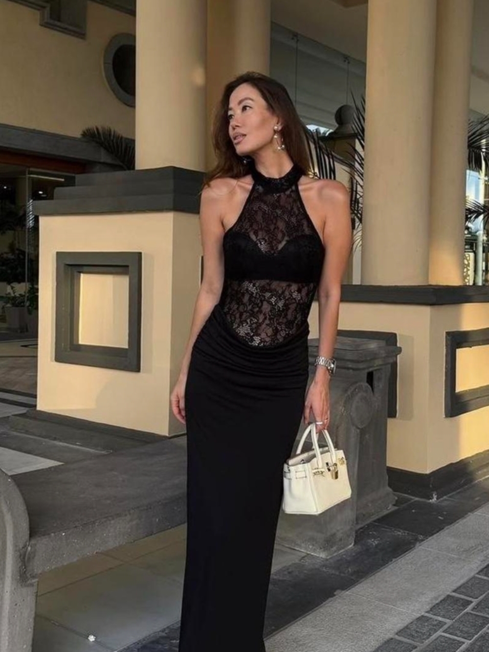 Zara Black Lace Halter Maxi Dress